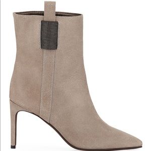 Like New Brunello Cucinelli Women's Gray Embellished Suede Ankle Boots